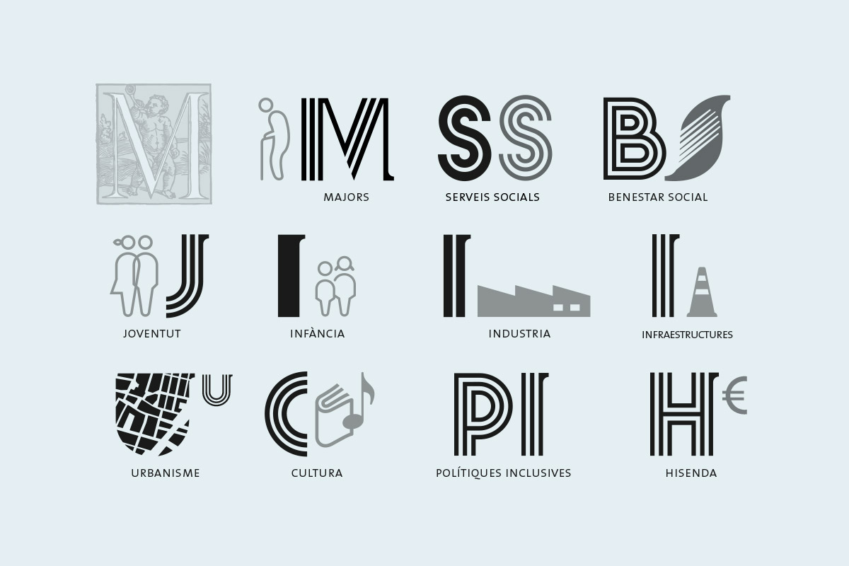 Logotips de regidories a manera de lletres capitulars